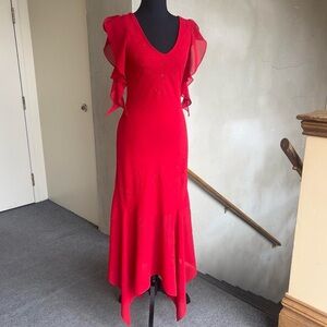 Vintage Y2K Red Beaded Elegant Red Evening Dress Fairy Asymmetrical